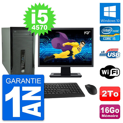 PC Tour HP 400 G1 Ecran 19" Intel i5-4570 RAM 16Go Disque 2To Windows 10 Wifi · Occasion