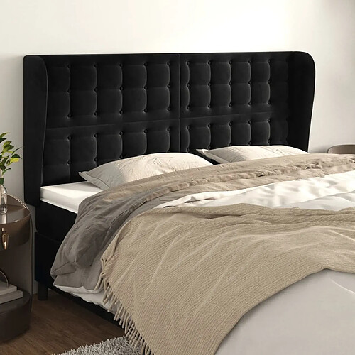 Maison Chic Tête de lit scandinave avec oreilles,meuble de chambre Noir 203x23x118/128 cm Velours -MN89868