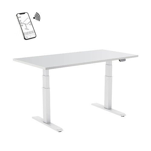 Kimex Bureau motorisé assis-debout 150x75cm Plateau blanc/Pied blanc, Connecté