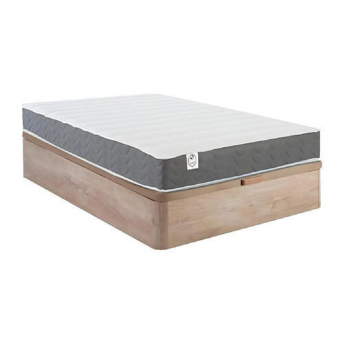 Vente-Unique Ensemble 140 x 200 cm sommier coffre naturel clair + matelas mousse HD mémoire de forme et tissu 3D respirant ép.18cm - HEAVEN de DREAMEA