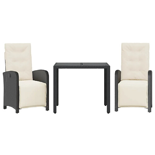 Maison Chic Ensemble de bistro 3 pcs avec coussins,Table + chaises + coussins de jardin noir résine tressée -GKD169852