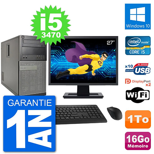 PC Tour Dell 7010 Ecran 27" Intel i5-3470 RAM 16Go Disque 1To Windows 10 Wifi · Occasion