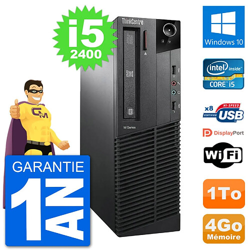 PC Lenovo M91p SFF Intel i5-2400 RAM 4Go Disque Dur 1To Windows 10 Wifi · Occasion