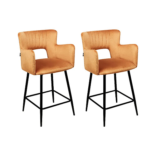 Beliani Tabouret de bar Set de 2 Velours Orange SANILAC