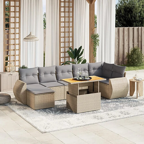 vidaXL Salon de jardin avec coussins 8 pcs beige résine tressée