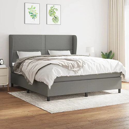 vidaXL Sommier à lattes de lit avec matelas Gris foncé 180x200cm Tissu