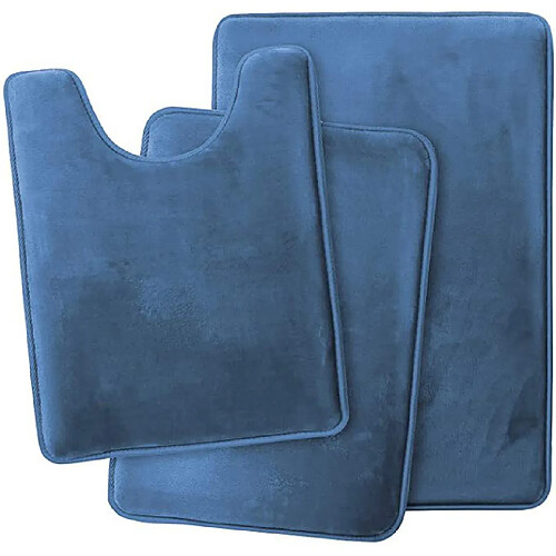 LUUCOZK Tapis de bain antidérapants absorbants à séchage rapide, tapis de décoration de salle de bain-saphir-3 piècesensemble