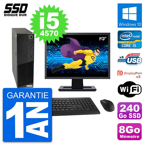 PC Lenovo M83 SFF Ecran 19" Intel Core i5-4570 RAM 8Go SSD 240Go Windows 10 Wifi · Occasion