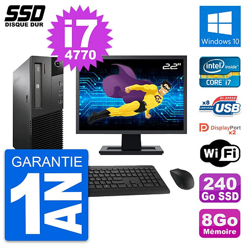 PC Lenovo M93p SFF Ecran 22" Intel i7-4770 RAM 8Go SSD 240Go Windows 10 Wifi · Occasion