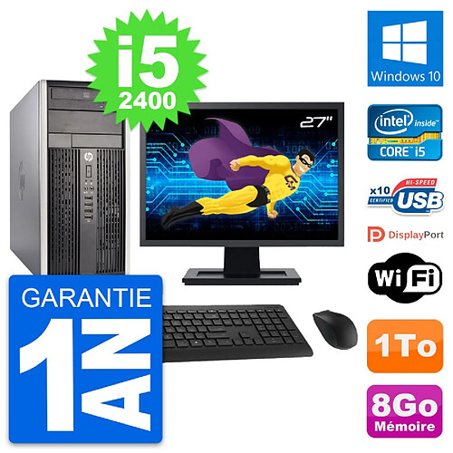 PC Tour HP Pro 6300 CMT Ecran 27" i5-2400 RAM 8Go Disque Dur 1To Windows 10 Wifi · Occasion