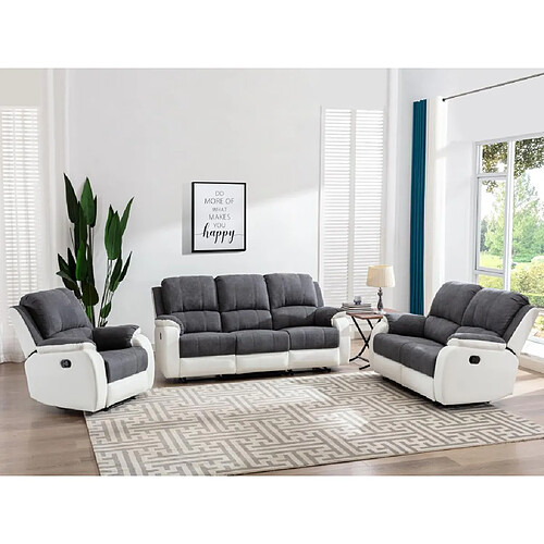 Vente-Unique Fauteuil relax en microfibre et simili gris et blanc BRODY