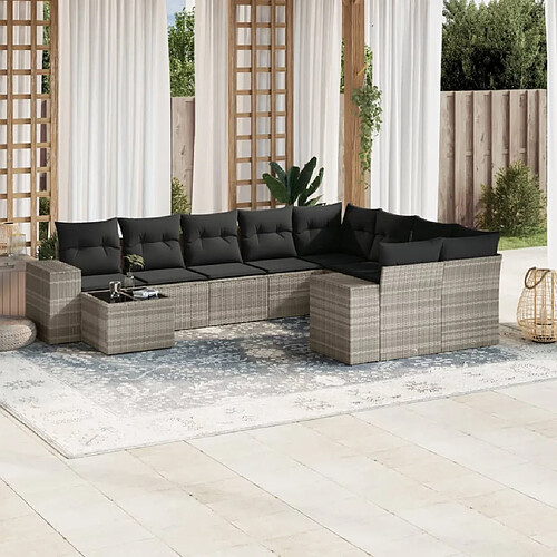 vidaXL Salon de jardin avec coussins 10 pcs gris clair résine tressée