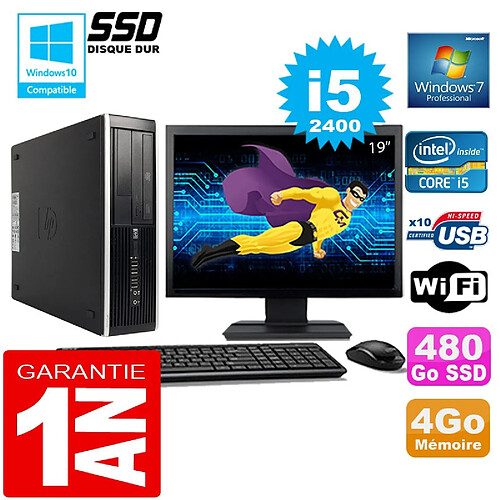 PC HP Compaq 8300 SFF Core I5-2400 Ram 4Go Disque 480 Go SSD Wifi W7 Ecran 19" · Occasion