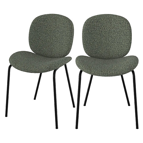 Rendez Vous Deco Chaise Iris en tissu bouclé vert kaki et pieds en métal noir (lot de 2)