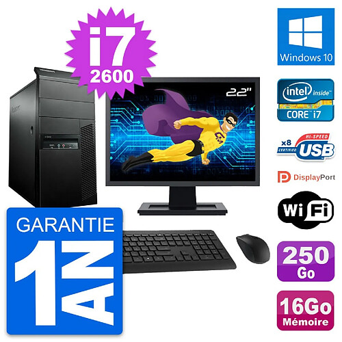 PC Tour Lenovo M91p Ecran 22" Core i7-2600 RAM 16Go Disque 250Go Windows 10 Wifi · Occasion