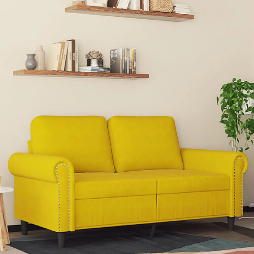 vidaXL Canapé à 2 places Jaune 120 cm Velours