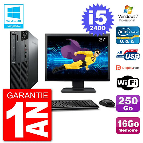 PC Lenovo M82 SFF Ecran 27" i5-2400 RAM 16Go Disque 250Go Graveur DVD Wifi W7 · Occasion