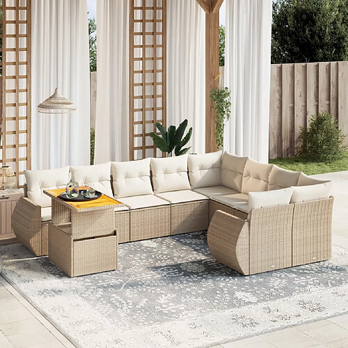 vidaXL Salon de jardin avec coussins 10 pcs beige résine tressée