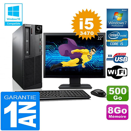 PC Lenovo M92p SFF Core I5-3470 Ram 8Go Disque 500 Go Wifi W7 Ecran 22" · Occasion