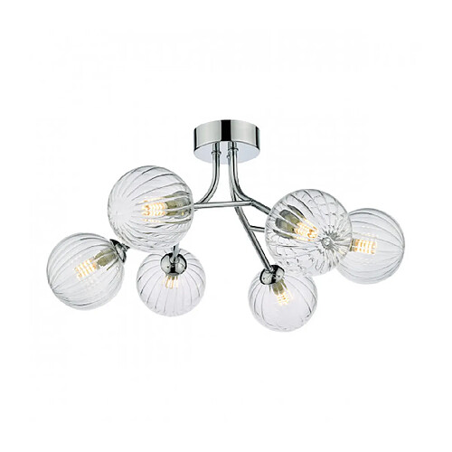 Luminaire Center Plafonnier Yiska Chrome poli,verre côtelé 6 ampoules 24cm