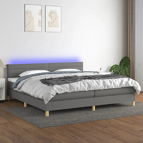 vidaXL Sommier à lattes de lit et matelas et LED Gris foncé 200x200 cm