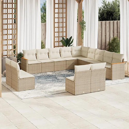 vidaXL Salon de jardin avec coussins 13 pcs beige résine tressée