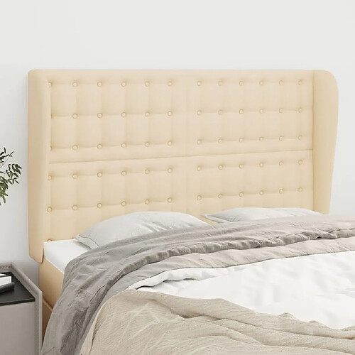 Maison Chic Tête de lit scandinave avec oreilles,meuble de chambre Crème 147x23x118/128 cm Tissu -MN37754