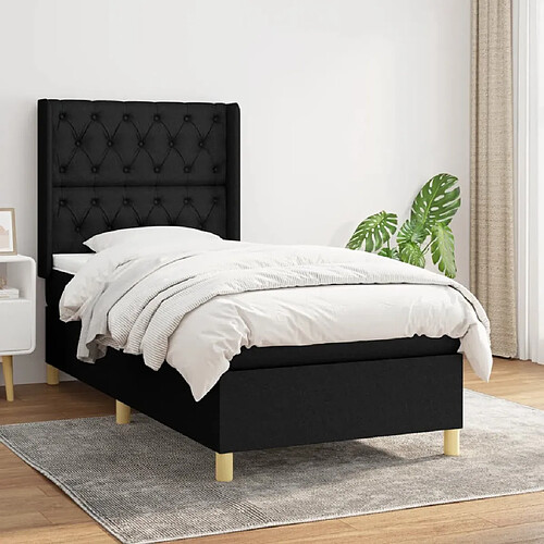 Maison Chic Lit Adulte - Lit simple Lit à sommier tapissier et matelas moelleux - Meuble de Chambre - Noir 80x200 cm Tissu -MN23523