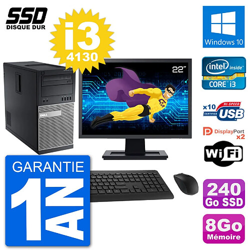 PC Tour Dell 9020 Ecran 22" Intel Core i3-4130 RAM 8Go SSD 240Go Windows 10 Wifi · Occasion