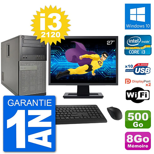 PC Tour Dell 7010 Ecran 27" Intel i3-2120 RAM 8Go Disque 500Go Windows 10 Wifi · Occasion