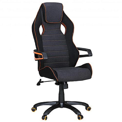 Mes Fauteuil gamer 53x53x120/130 cm en tissu noir, gris et orange