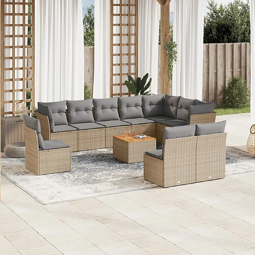 vidaXL Salon de jardin et coussins 11 pcs mélange beige résine tressée