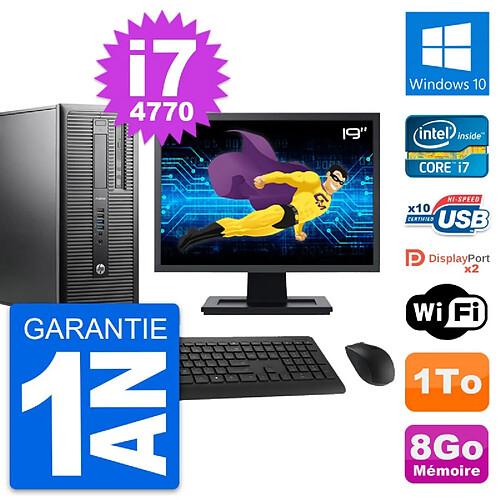 PC Tour HP ProDesk 600 G1 Ecran 19" i7-4770 RAM 8Go Disque 1To Windows 10 Wifi · Occasion