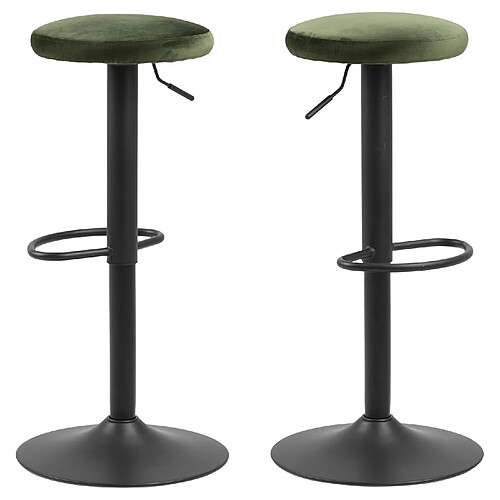 Toilinux Lot de 2 Tabourets de bar avec repose pieds et hauteur réglable en tissu et métal - Vert et Noir