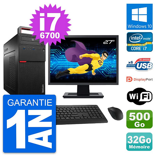 PC Tour Lenovo M700 Ecran 27" Core i7-6700 RAM 32Go Disque 500Go Windows 10 Wifi · Occasion