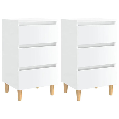 Maison Chic Lot de 2 Tables de chevet,Table de nuit,Table d'appoint pour salon pieds en bois - Blanc brillant 40x35x69 cm -MN89881