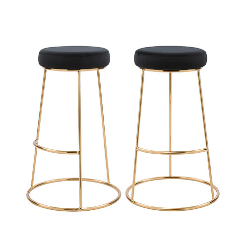 Rendez Vous Deco Tabouret de bar Kendal en velours noir 73 cm (lot de 2)