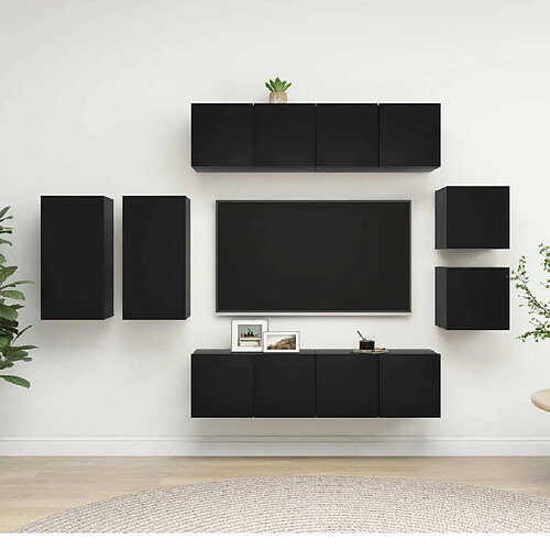 Maison Chic Ensemble de meubles TV 8 pcs | Banc TV Moderne pour salon | Meuble de Rangement - Noir Aggloméré -MN69378