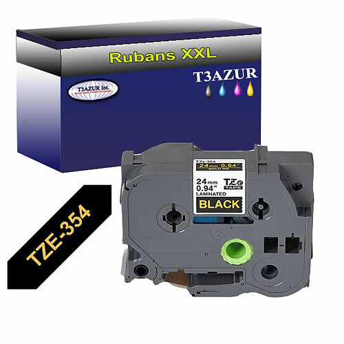 Ruban compatible pour Brother Ptouch Tze-354 - Texte doré sur fond noir - T3AZUR