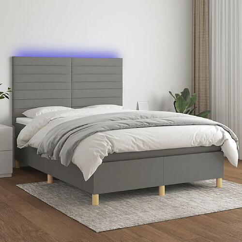 vidaXL Sommier à lattes de lit et matelas et LED Gris foncé 140x190 cm