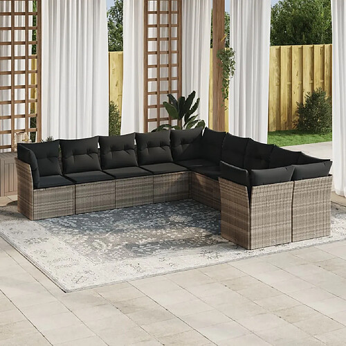 vidaXL Salon de jardin avec coussins 10 pcs gris clair résine tressée