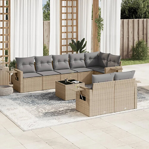 vidaXL Salon de jardin avec coussins 9 pcs beige résine tressée