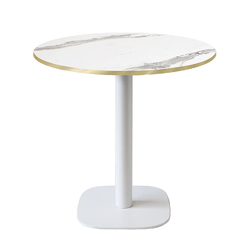 Restootab Table Ø70cm - modèle Round blanc marbre blanc chants laiton