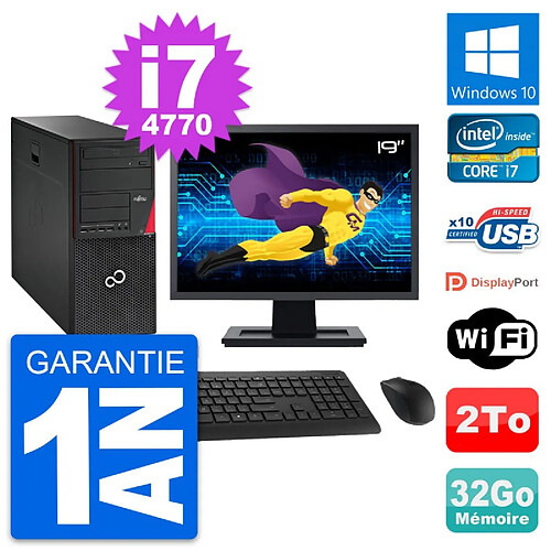 PC Tour Fujitsu P720 Ecran 19" Intel i7-4770 RAM 32Go Disque 2To Windows 10 Wifi · Occasion