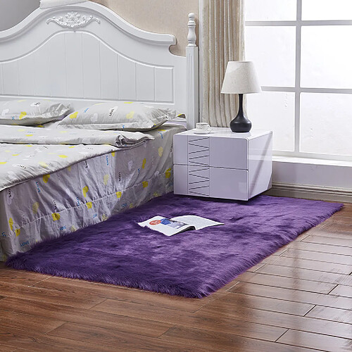 LUUCOZK Tapis moelleux en fausse fourrure, tapis à poils longs pour chambre à coucher, salon, violet-80x120cm