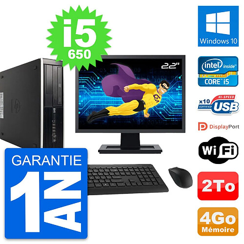 PC HP 8100 SFF Ecran 22" Intel Core i5-650 RAM 4Go Disque 2To Windows 10 Wifi · Occasion