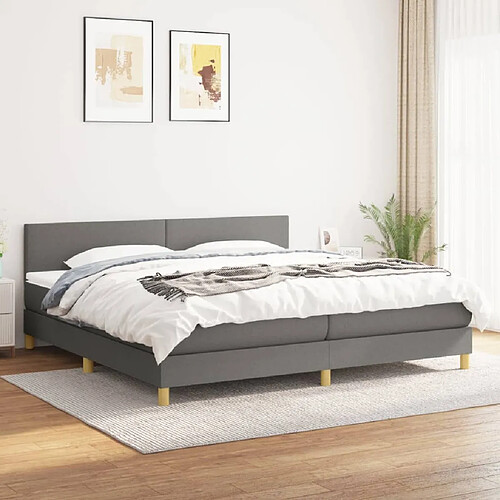 vidaXL Sommier à lattes de lit avec matelas Gris foncé 200x200cm Tissu