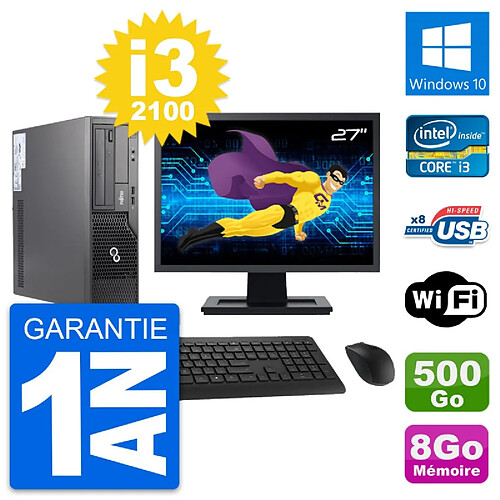 PC Fujitsu E500 DT Ecran 27" Intel i3-2100 RAM 8Go Disque 500Go Windows 10 Wifi · Occasion