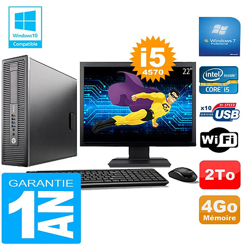 PC HP EliteDesk 800 G1 SFF Core I5-4570 4Go Disque 2 To Wifi W7 Ecran 22" · Occasion