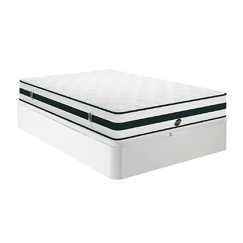 Vente-Unique Ensemble 140 x 190 cm sommier coffre blanc + matelas naturel ressorts ensachés 5 zones ép.24cm - AGATHE de NATUREA